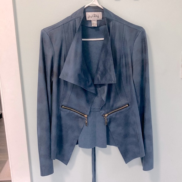 ๐จ๐ฆ Joseph Ribkoff Microsuede No-Closure Jacket Steel Blue Size 4 ๐จ๐ฆ made - Picture 1 of 5